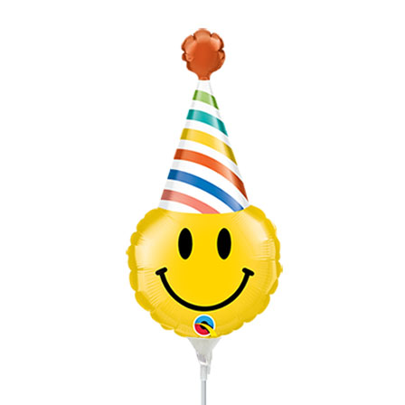 14in SMILE Face with Party Hat - Foil Balloon - Pack of 10 - Air Fill & Heat Seal Only