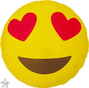 18in EMOTICON HEART EYES Round - Pkgd Foil Balloon