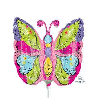 14in WHIMSICAL GARDEN BUTTERFLY - Mini Shape Foil Balloon - Air Fill & Heat Seal ONLY