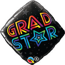 18in GRAD STAR Black - Diamond Shape - Foil Balloon - Pack of 10