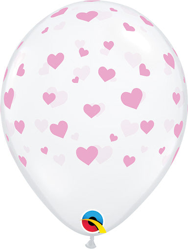 11in Random LIGHT PINK HEARTS-A-Round (50ct) on Diamond Clear Latex Balloons