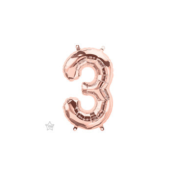 16in Number 3 - ROSE GOLD - Pkgd Foil Balloon