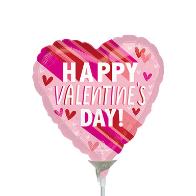 9in HVD Stripes on Stripes - Pack of 25 - Heart Shaped Foil Balloon - Air fill & Heat Seal