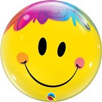 22in BUBBLES Bright Smile Face (Pkg) Clear Stretchy Plastic, 360 Viewing