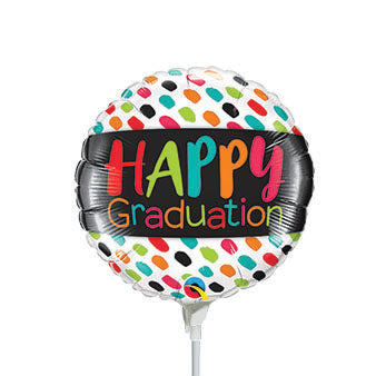 9in Happy GRADUATION Color Dabs  - Pk of 25 -Foil Balloon - Air Fill & Heat Seal Only