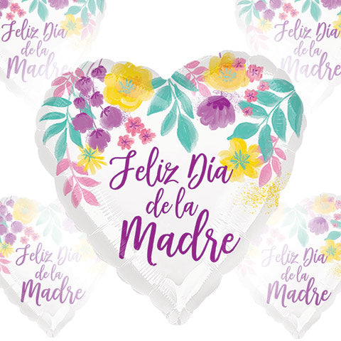 28in Mother's Day Spanish - Heart Foil Balloon - Pack of 5