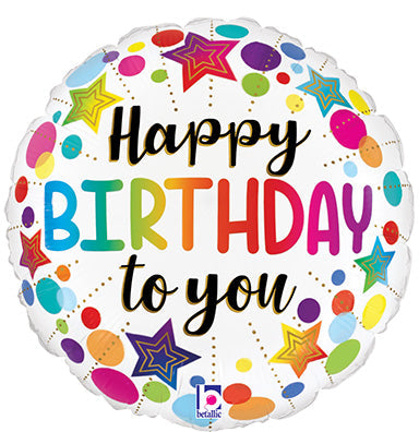 18in BIRTHDAY Stars and Dots - Pack of 10 - Holographic Foil Balloon