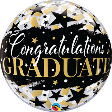 22 inch GRADUATE Black Stars BUBBLE Balloon