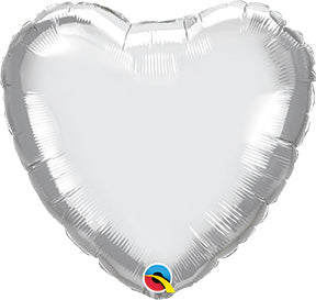 18in CHROME SILVER HEART - Pack of 10 -Shaped Qualatex Foil Balloon