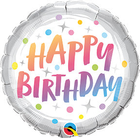 18in BIRTHDAY Rainbow Dots - Round Foil Balloon (PKG)