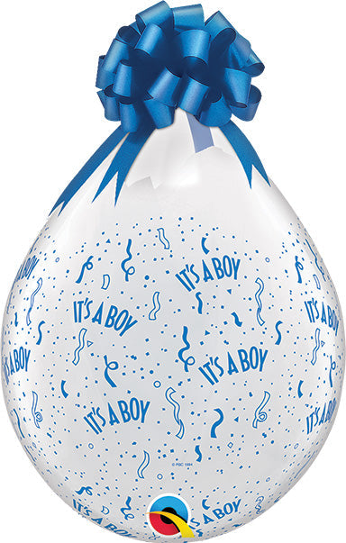 18in It's A Boy A-Round CLEAR with BLUE Print Stuffing Balloon (25ct)