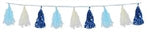 BLUE, WHITE & LT BLUE Tissue & Metallic Tassel Garland 9¾in x 8ft