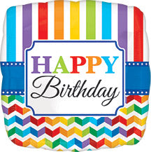 Happy BIRTHDAY Bright Stripe & Chevron - Standard HX - Round Foil Balloon (PKG)