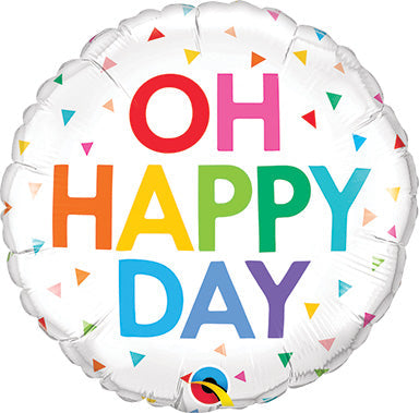 18in Oh Happy Day Rainbow Confetti - Round Foil Balloon (PKG)