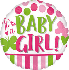 VLP 18in It's A GIRL Pink & Green - Pack of 10 - Standard Round Foil Balloon