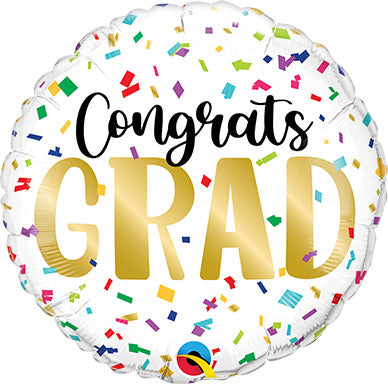 18in Congrats Grad Color Confetti  - Round Foil Balloon (PKG)