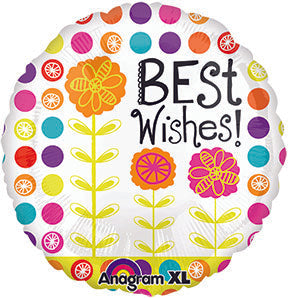 21in Floral Blue BEST WISHES - COLOR BRIGHT - Round Foil Balloon