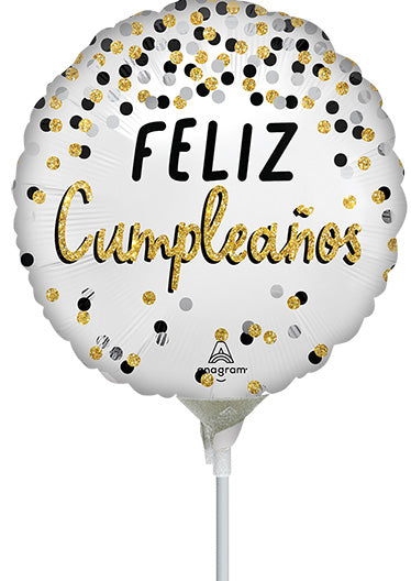 9in Silver Gold FELIZ Cumpleanos - Pack of 25 - Round Foil Balloon - Air fill & Heat Seal