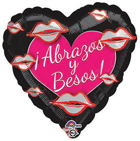 ABRAZOS y BESOS - (Pk of 10) - Standard HX - Heart Shaped Foil Balloon