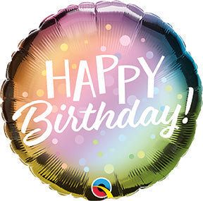 18in BIRTHDAY Metallic Ombre & Dots - Round Foil Balloon (PKG)