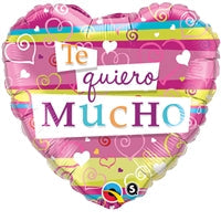 18in TE QUIERO Mucho Rayas y Corazones - Heart Shaped Foil Balloon - Pack of 5