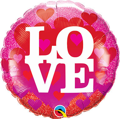 18in Love Hearts & Glitter Round Foil Balloon (PKG)