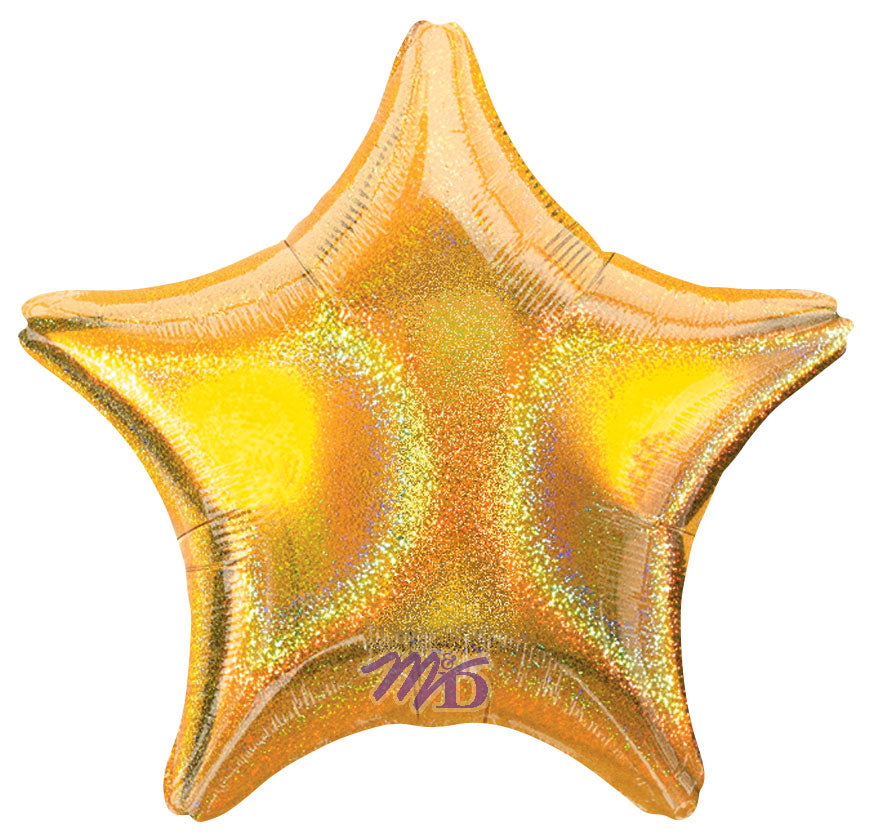 19in GOLD Dazzler STAR Shaped - Holographic Foil Balloon - Pack of 10