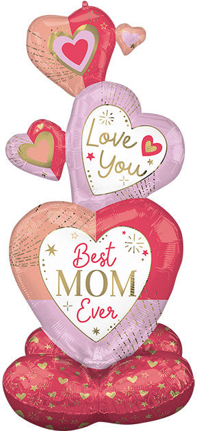 55in Cutout MOM Stacked Hearts - AirLoonz Foil Multi-Balloon (PKG)