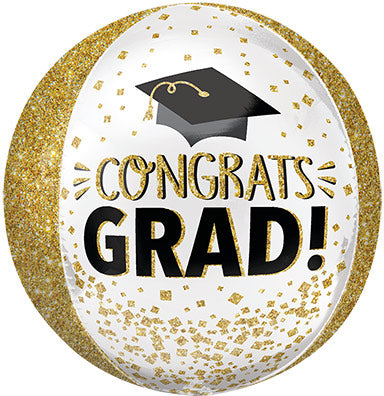 Congrats GRAD Gold Glitter - ORBZ Foil Balloon (PKG)