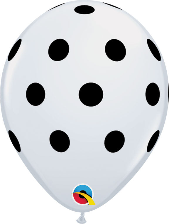 11in WHITE Qualatex with BLACK Big Polka Dots (50ct)