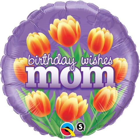 18in BDAY Wishes MOM Tulips - Foil Balloon - Pack of 10