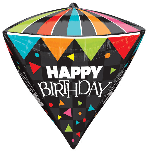 Cone BIRTHDAY Party Time DIAMONDZ Dimensional Foil Balloon