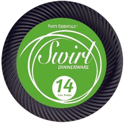 9in Swirl PLATES - BLACK - Pack of 14