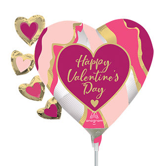 14in HVD Satin Abstract Marble (PK10) - Mini HEARTS Shape Foil Balloon - Air Fill & Heat Seal