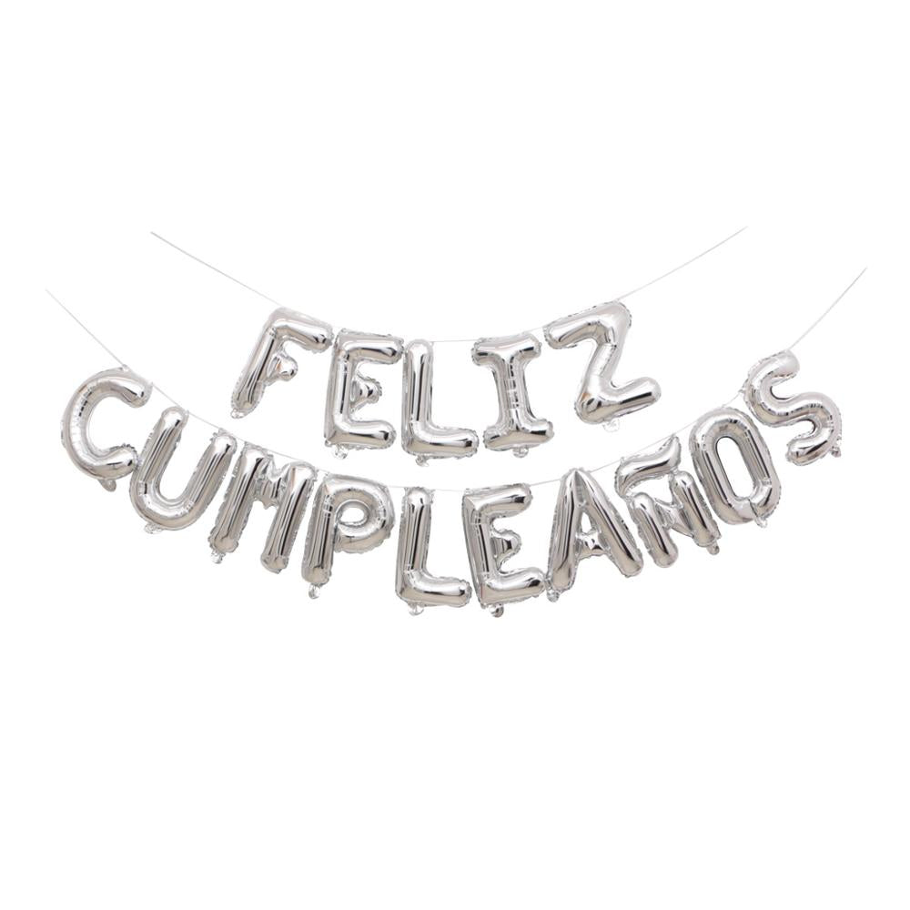 Feliz Cumpleanos 16" Silver Foil Balloon Banner