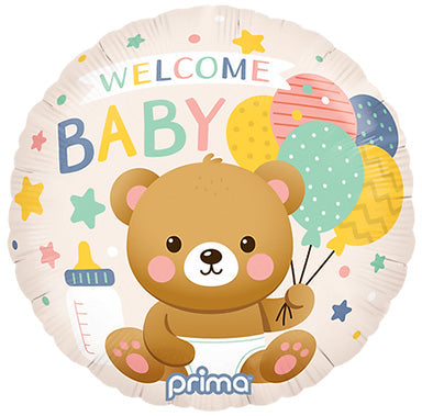 18in Welcome BabyBear & Balloons  -Round Foil Balloon (Pkg)