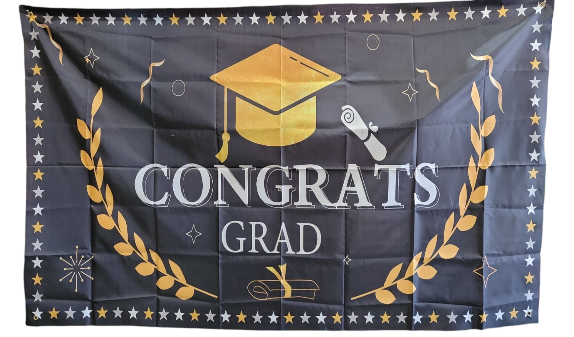 Winner Party 6ft Congrats Grad Gold Cap Cloth Banner