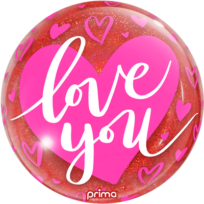 Air - Filled Love You Pink Hearts Red Glitter Sphere™ - 10" - Premium Party Distribution