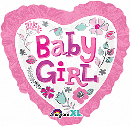 Anagram 28" Baby Girl Heart Floral Balloon - Premium Party Distribution