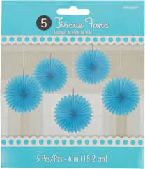 Aqua Blue Mini Hanging Fans 5ct - Premium Party Distribution