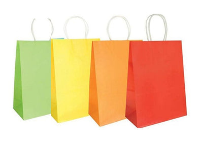 Assorted Small Kraft Paper Bags 12ct Lime Green/Yellow/Orange/Light Red - Premium Party Distribution
