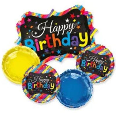 Balloon Bouquet - Happy Birthday Strips & Dots - Premium Party Distribution