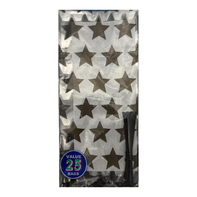 Black Stars Cello Bags 25ct - Amscan - Premium Party Distribution