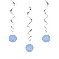 Blue Hearts Baby Shower 26" Hanging Swirl Decorations 3ct - Premium Party Distribution