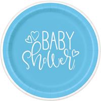 Blue Hearts Baby Shower Round 7" Dessert Plates 8ct - Premium Party Distribution