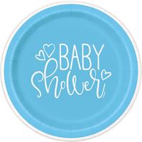 Blue Hearts Baby Shower Round 9" Dinner Plates 8ct - Premium Party Distribution