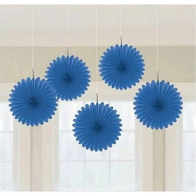 Blue Mini Hanging Fans 5ct - Premium Party Distribution