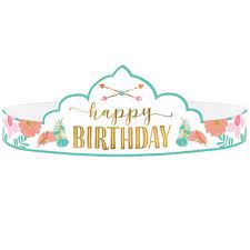 Boho 1 Birthday Girl Paper Tiaras 8ct - Premium Party Distribution