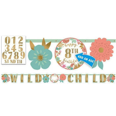 BOHO 1 Wild Child Jumbo Add an Age Happy Birthday Banner 10ft - Premium Party Distribution