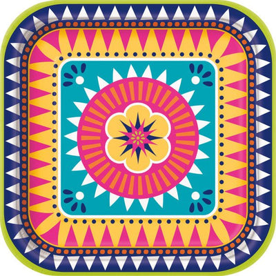 Boho Fiesta Square 9" Dinner Plates 8ct - Unique - Premium Party Distribution